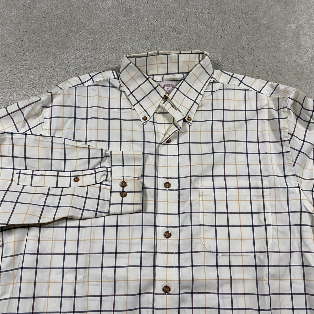 Brooks Brothers 346 Shirt Mens M White Check Long Sleeve Oxford Button Down